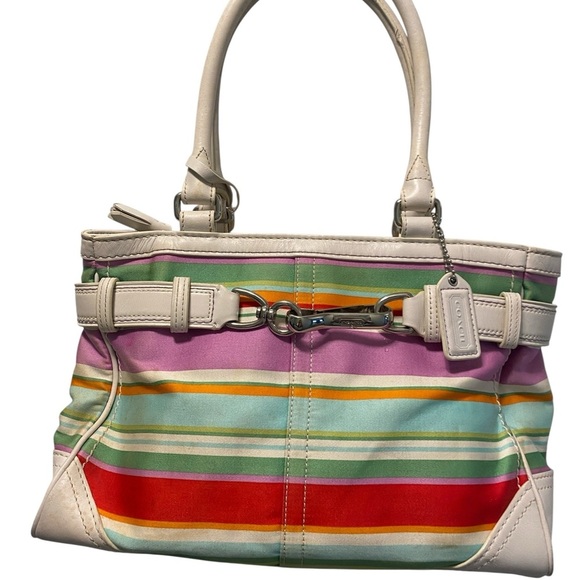 Coach Hampton Multi Colour Canvas striped Satchel - Picture 1 of 15